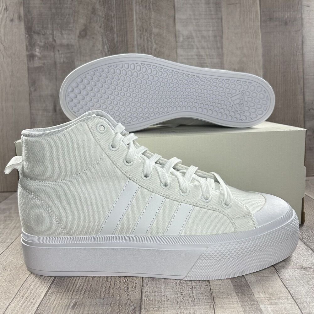 Adidas Womens Bravado 2.0 Mid Platform Sneaker Skate Shoes Canvas White Size 9.5